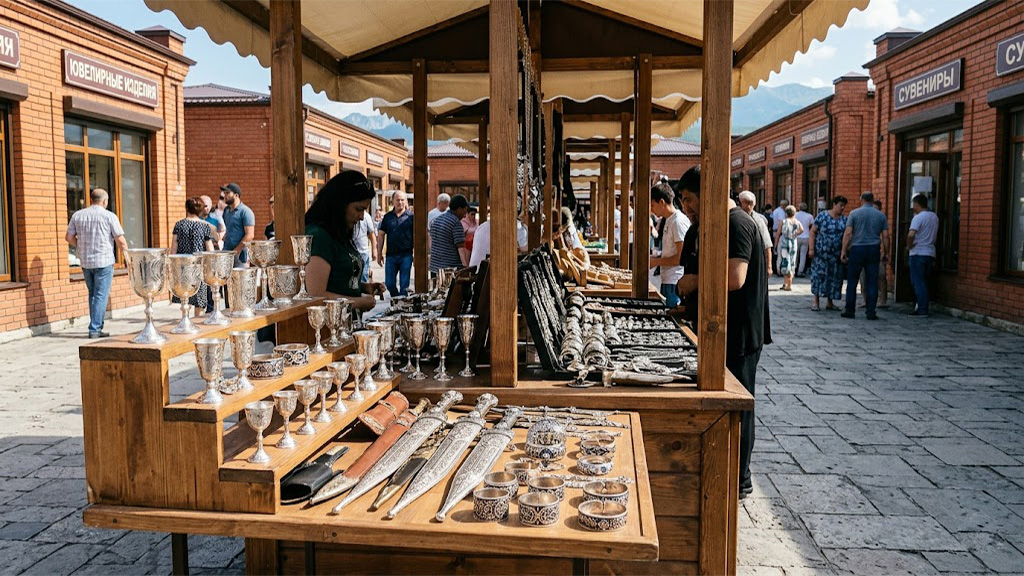 Кинжалы в ножнах на деревянных прилавках