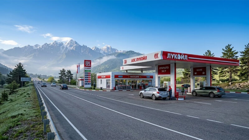 Сетевая АЗС «Лукойл» в горах Кавказа